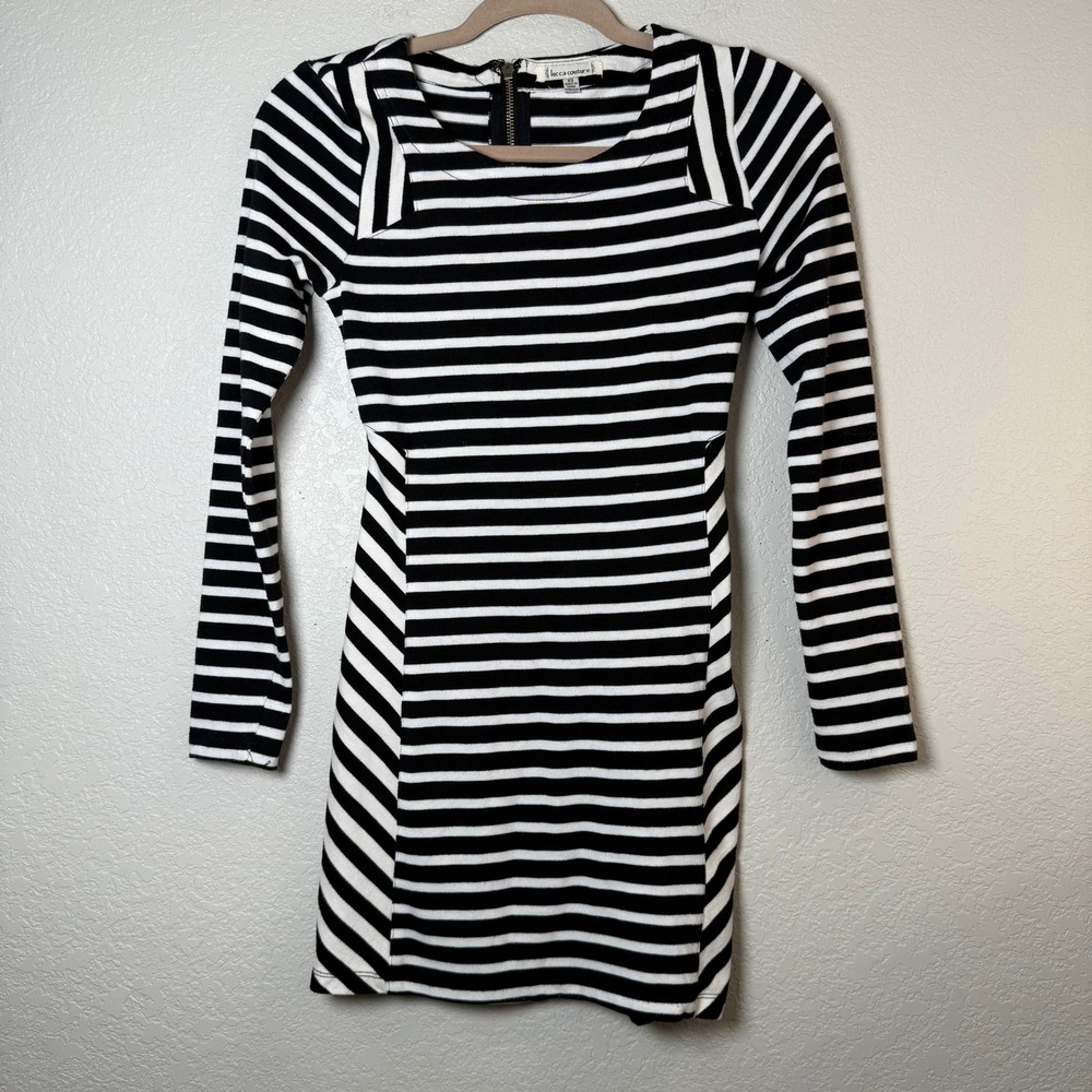 Lucca Couture Striped‎ Dress XS Bodycon Long Sleeve Mini Black White